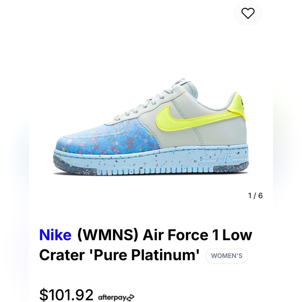 WOMENS SZ7 NIKE AIR FORCE ONE LOW CRATER PURE PLATINUM EUC 9/10 worn 2/3x as is